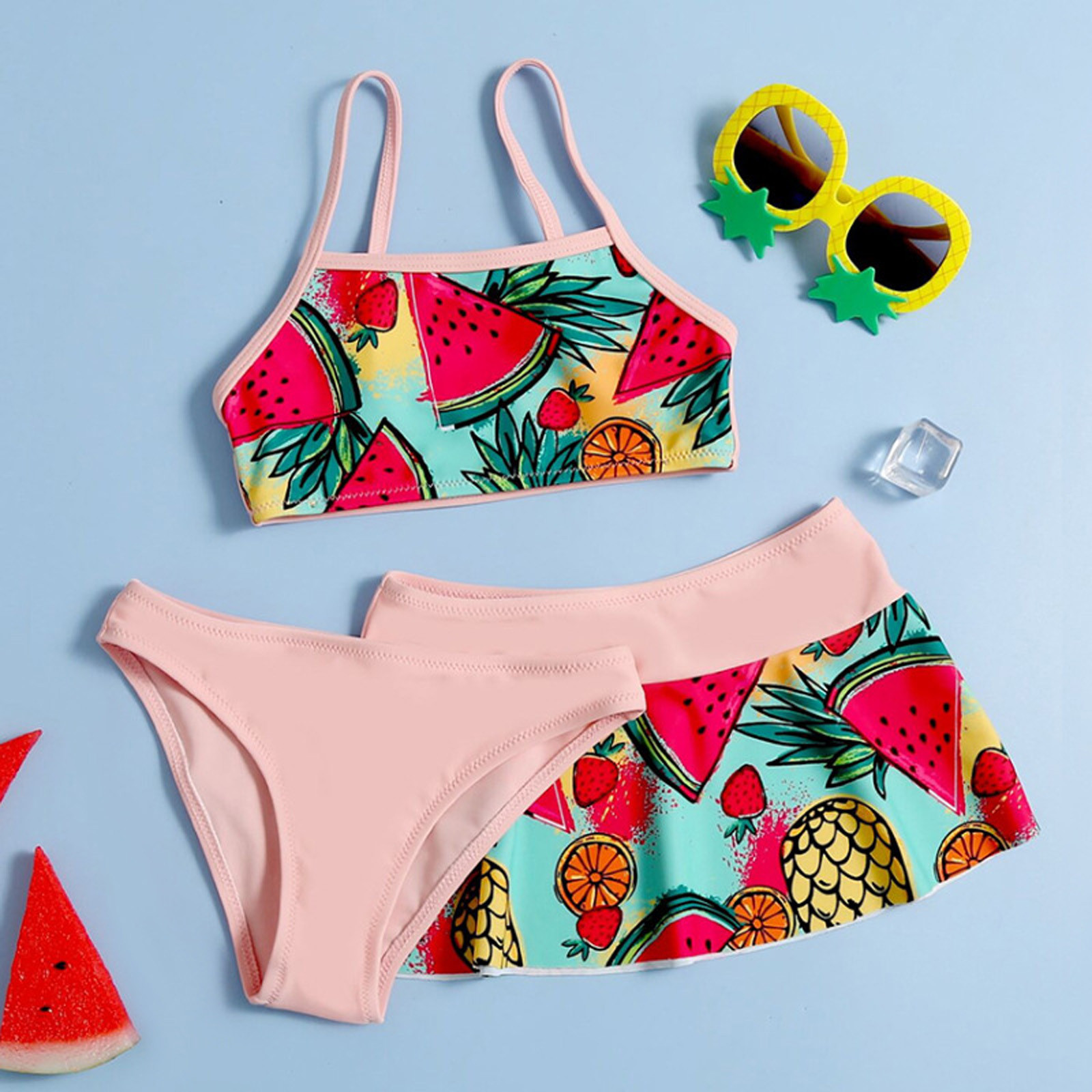 Girls Swimsuit Sun Protection Cute Summer Spaghetti Strap Fruit Prints ...