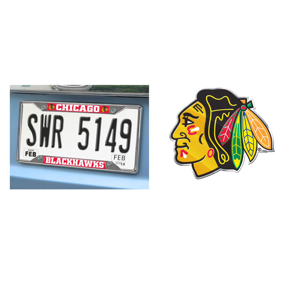 Chicago Blackhawks Chrome Metal License Plate Frame And Color Aluminum