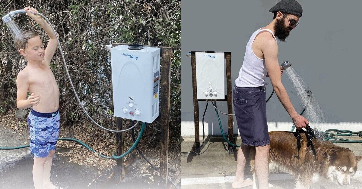 Flame King Portable Propane Tankless Water Heater 1.32 GPM & 34K BTU for Outdoor Showers, 5l