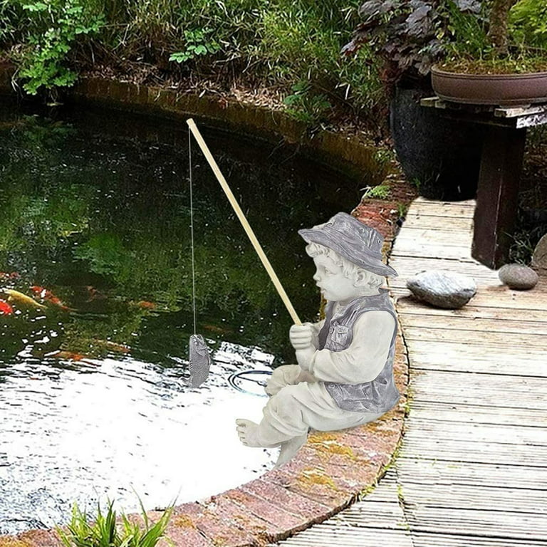 LoyGkgas Garden Statue Resin Fisherman Gone Fishing Boy Garden Sculpture  Ornaments