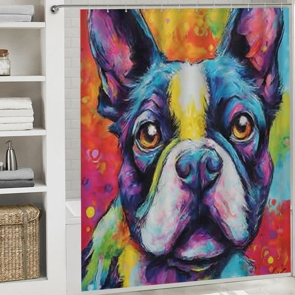 RKSupls Valentine's Day Shower Curtain, French Bulldog Waterproof Shower Curtain with Hooks for Home Bathtub Bathroom  Decor Washable Curtains, 72x72 in