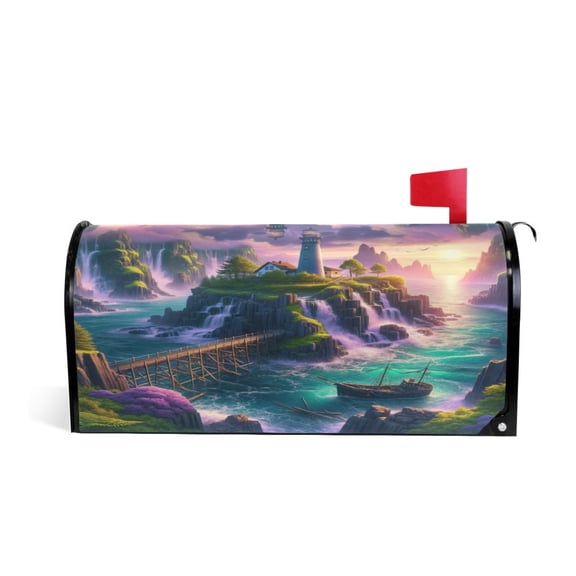 Mailbox Covers Magnetic Large Size Post Box Cover Wrap Outside Waterproof Home Yard Garden Decor Lighthouse on Island and Bridge 25.5x21
