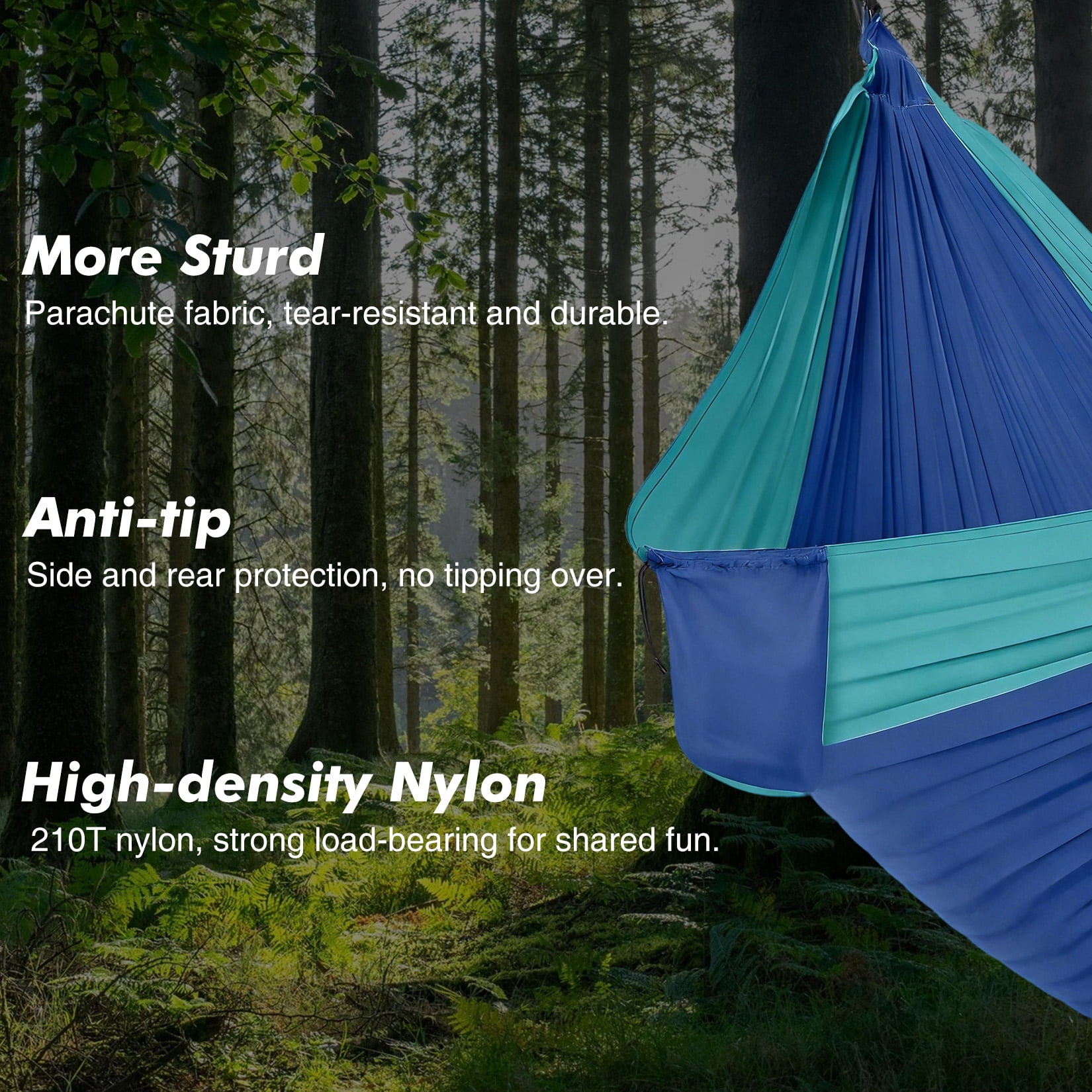 Double Camping Hammock with Straps Portable Lightweight Nylon Hammock 10FT x 6.5FT Heavy Duty Parachute Hammock for Outdoor Backpacking Travel Backyard, Blue