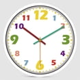 thumbnail image 3 of Reloj de pared educativo pulgadas para con movimiento silencioso y números , decoración de pared agradable para salón de clases, Marco blanco Soledad reloj de pared del dormitorio de los niños, 3 of 7
