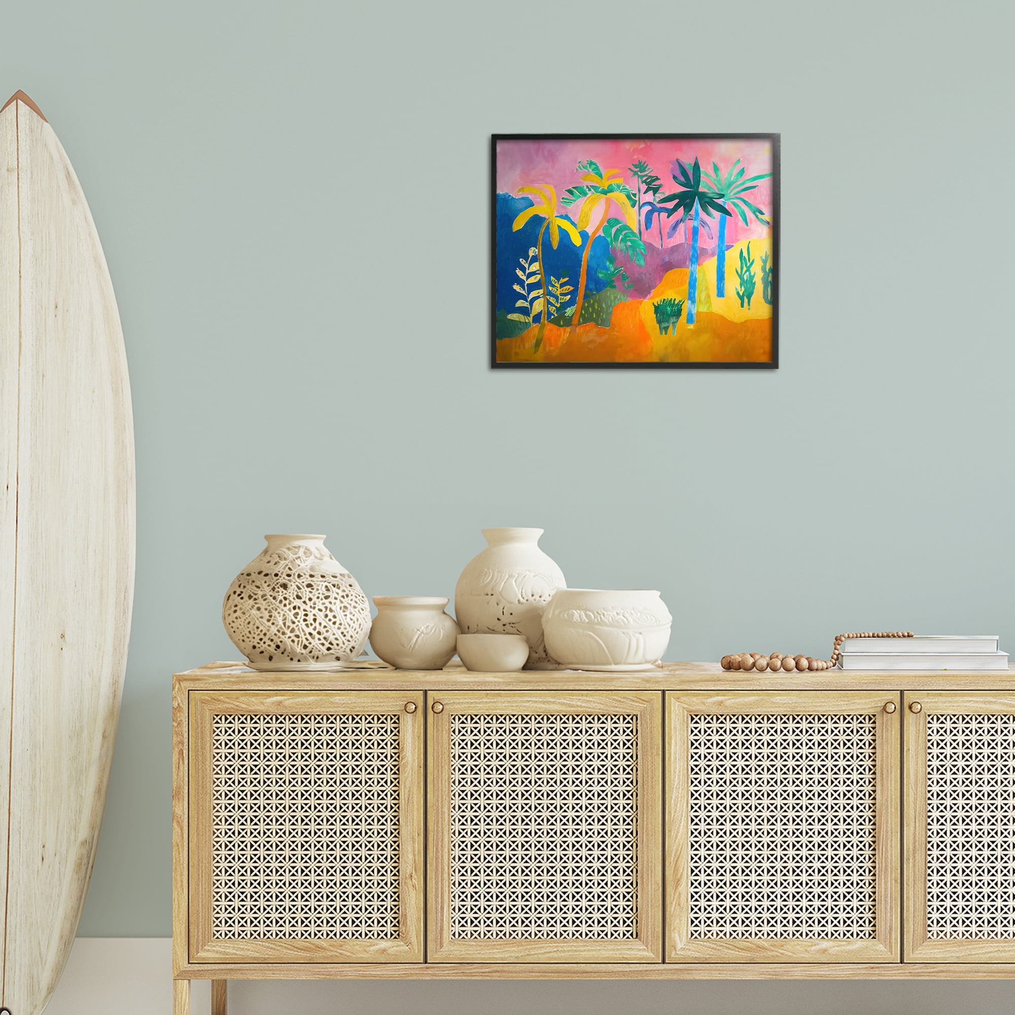 Stupell Industries Vivid Tropical Palms Coastal Painting Black Framed Art Print Wall Art, 20 x 16