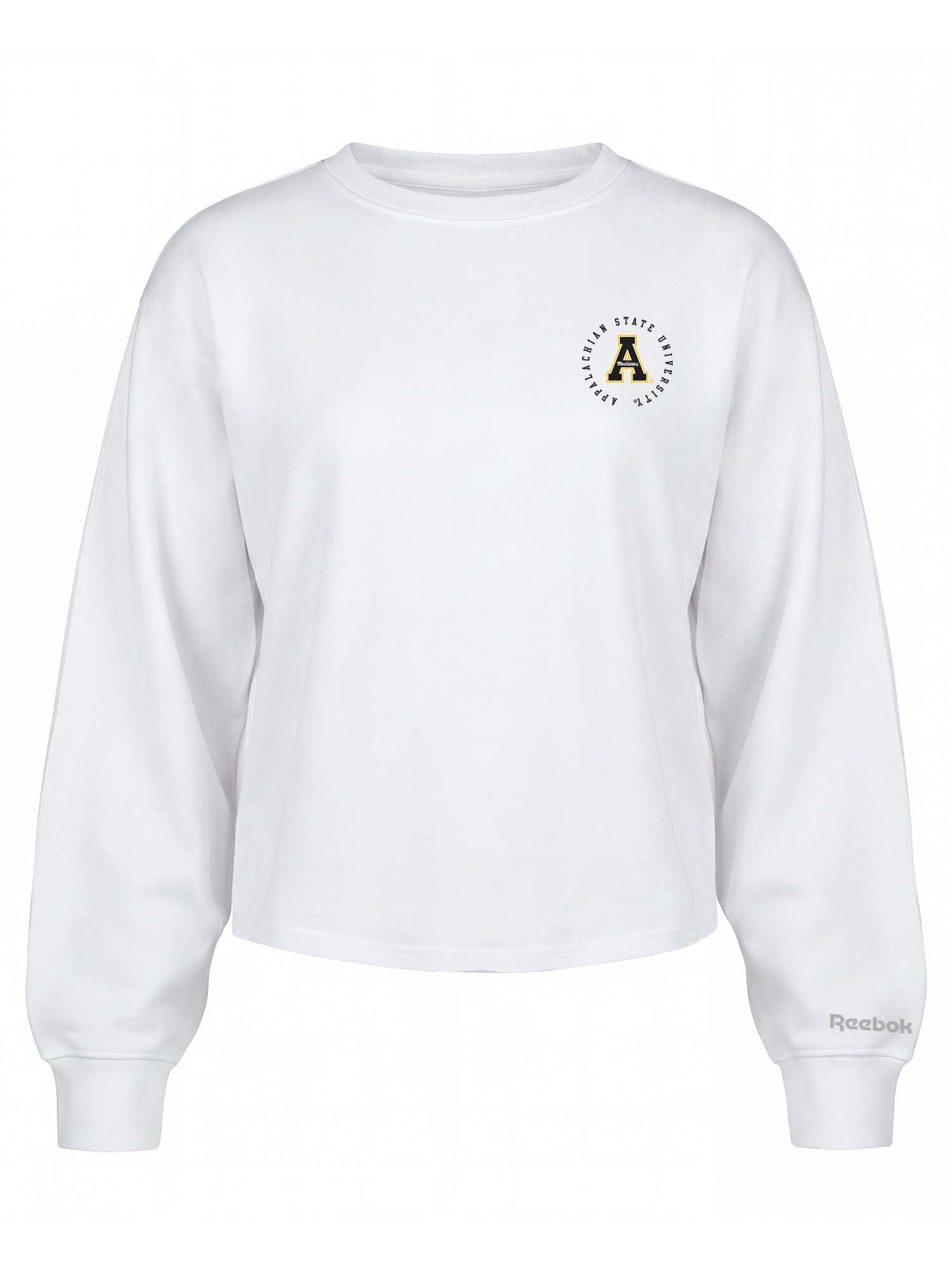 Appalachian State Mountaineers Reebok Womens White Heavyweight Cotton Long Sleeve Pullover