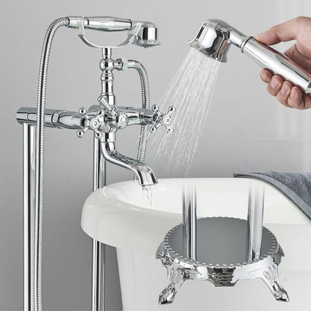Chrome Freestanding Bathtub Faucet System Floor Mounted Tub Filler w/Hand Shower For Daily Life