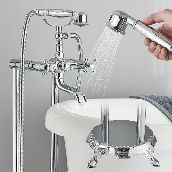 Chrome Freestanding Bathtub Faucet System Floor Mounted Tub Filler w/Hand Shower For Daily Life