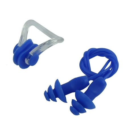 Blue Sportclip - Swimming Water Sports Silicone Ear Protector Wired Earplug Nose Clip Set Blue