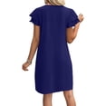 thumbnail image 4 of Women's Summer Dresses Ruffle Sleeve Round Neck Loose Swing Sundresses with Pockets Plain/Print Navy Blue L, 4 of 7