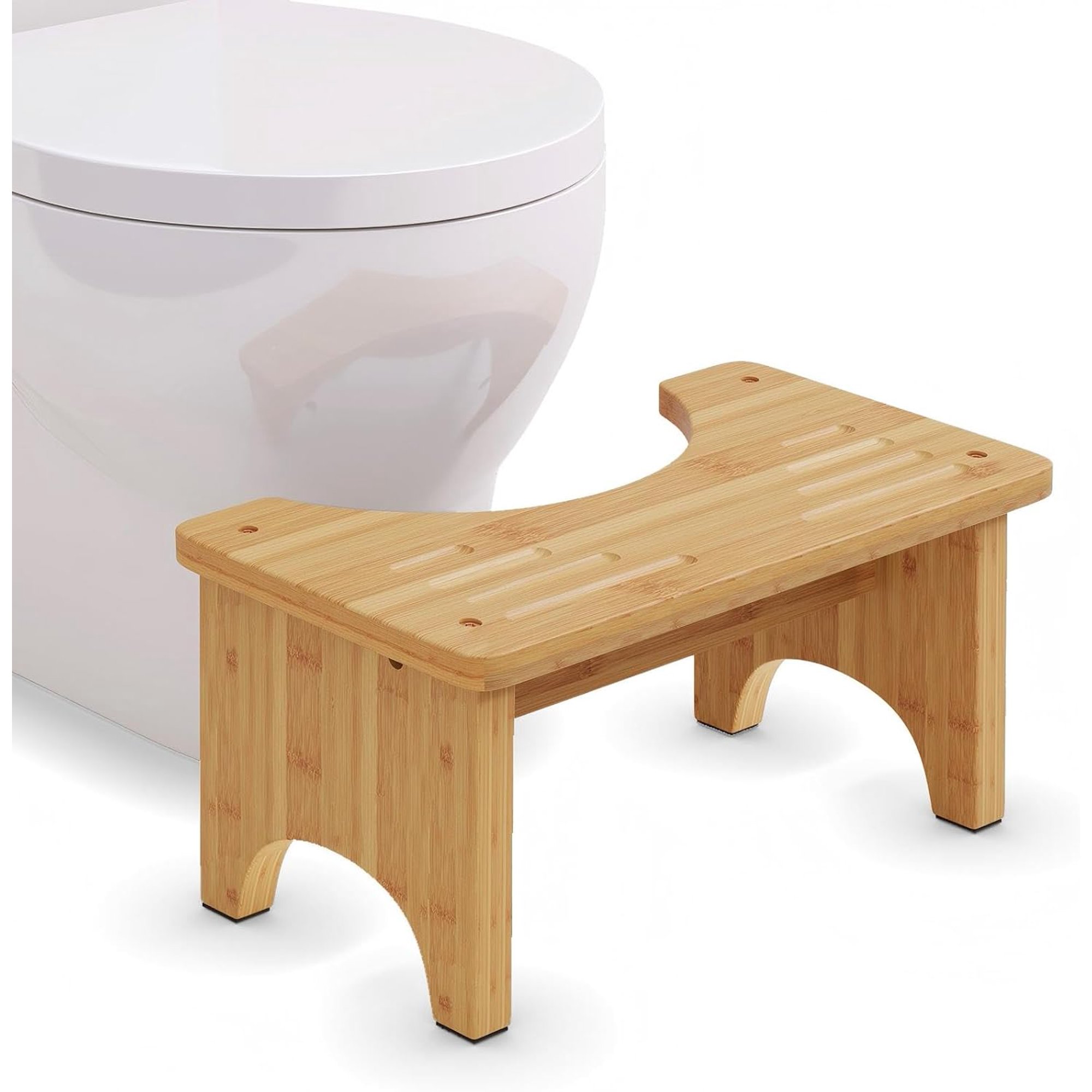 9 Inch Natural Bamboo Toilet Squat Stool – Non-Slip & Portable Poop Stool – Promotes Healthy Bathroom Habits for Adults