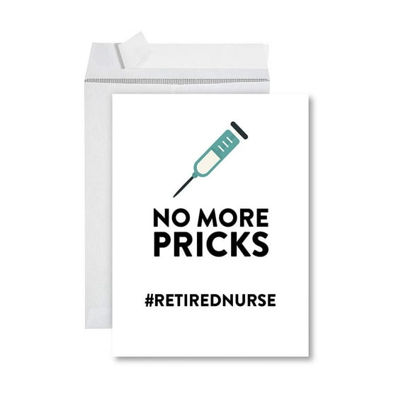 Koyal Wholesale Funny Jumbo Retirement Card With Envelope , Greeting Card, No More Pricks Retired Nurse