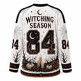 thumbnail image 6 of V Neck Long Sleeve Graphic Top For Women Halloween Haunted Night Theme Hockey Jersey Relaxed Fit Casual Long Sleeve Shirt Ideal For Halloween Party And Holiday Gathering White 3XL, 6 of 6