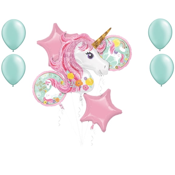 LOONBALLOON Unicorn Theme Balloon Set, Magical Unicorn Balloon Bouquet Kit and 4x latex balloons