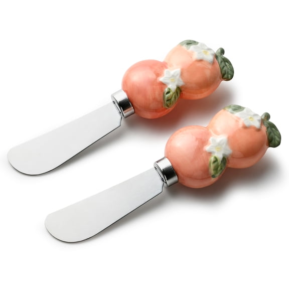 Cook with Color Cheese Spreader Knife, Stainless Steel Butter and Jam Blade with Figural Fruit Handle, Peach