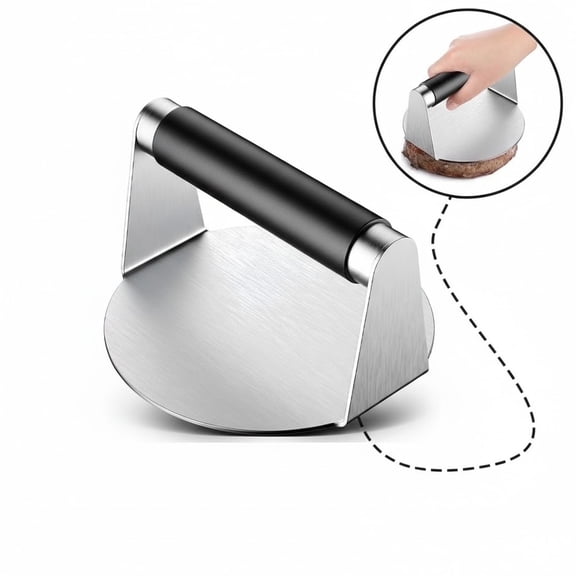 Smash Burger Press and Patty Maker - 5.6" Round 304 Stainless Steel Griddle Press with Heat-Resistant Silicone Handle - Non-Stick Burger Smasher for Griddle with Basting Oil Brush