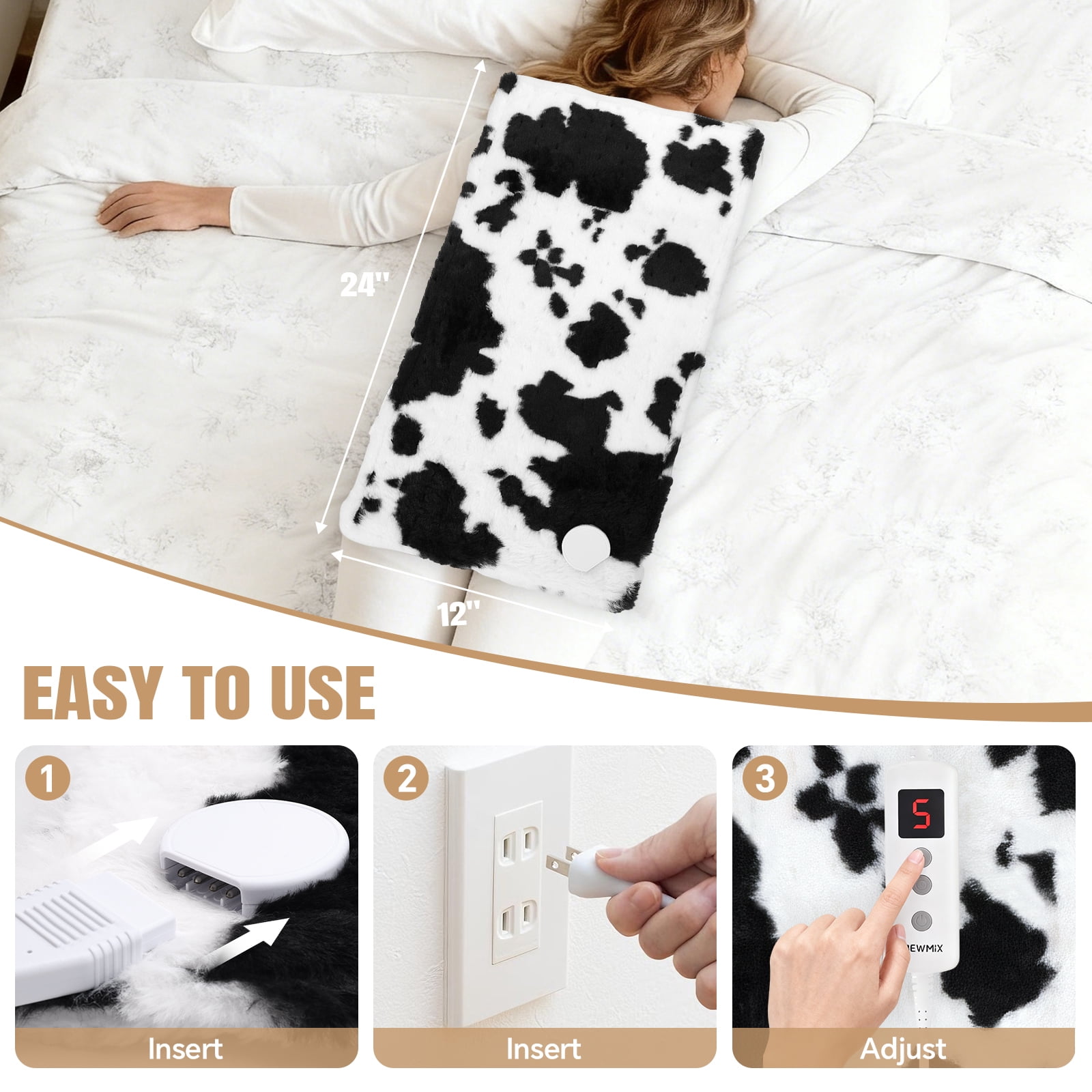 Cow Print Heating Pad for Back Period Cramps Neck Shoulder Pain Relief Portable Electric Heat Pads Cow Stuff Gifts Ideas, Funny Useful Self Care Christmas Birthday Gift for Women Mom Her Adults Teens