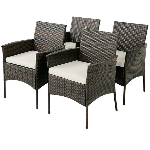 Costway Set of 4 Patio Rattan Dining Chairs Cushioned Seat Curved Armrests Outdoor Porch