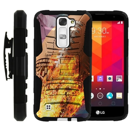 LG K7, LG Tribute 5 Miniturtle® Clip Armor Dual Layer Case Rugged Exterior with Built in Kickstand + Holster - Football On