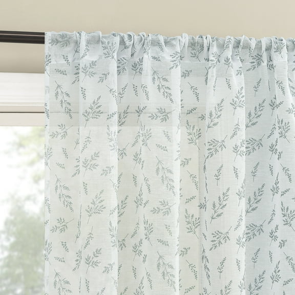 No. 918 Briarwood Delicate Leaf Textured Sheer Rod Pocket Curtain Panel, 50"W X 84"L, Chambray Blue