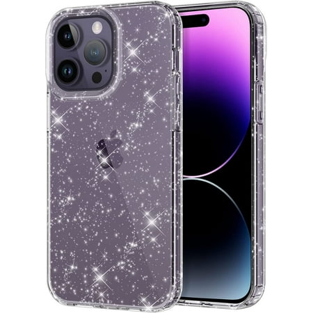 Casetego for iPhone 14 Pro Max Case,Crystal Clear Bling Sparkly Glitter Shiny Soft Flexible TPU Slim Drop Protection Shockproof Phone Cover for Women Girls Cover Apple 14 Pro Max,Clear Glitter