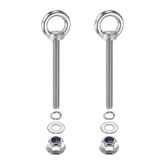 Uxcell M8 x 80mm Shoulder Eye Bolt, 2 Pcs 302 Stainless Steel Lifting Eye Bolt