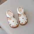 thumbnail image 3 of Toddler Girls Dressy Sandals Fashion Flower Heart Leather Closed Toe Flats Dress Sandals for Little Kids, 3 of 5