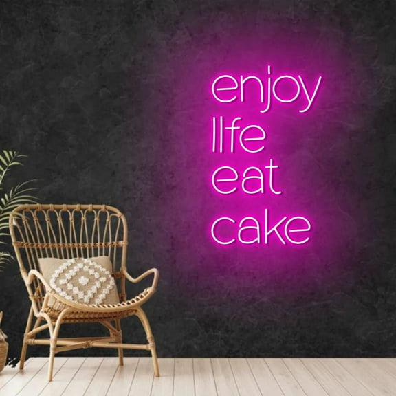 Craftnamesign Enjoy Life Eat Cake Neon Light, Cake Store Wall Art, Sweet Shop LED Light Decor