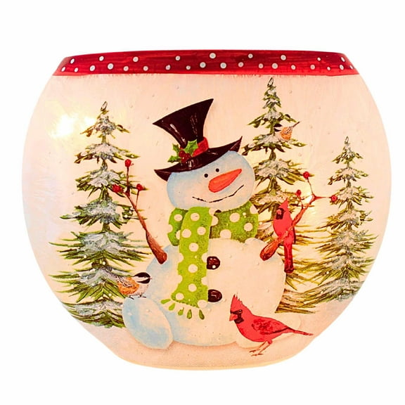 Stony Creek 6.25In Festive Snowman Oval Lighted Accent, Glass, Electric Pre-Lit Christmas Alt2215 Cardinal