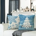 thumbnail image 2 of Winter Snowflake Decorative Throw Pillow Covers 16 x 16 Set of 4, Let It Snow Blue Christmas Tree Leaves Outdoor Pillowcase, Get Cozy Seasonal Holiday Farmhouse Cushion Case Home Decor, 2 of 6