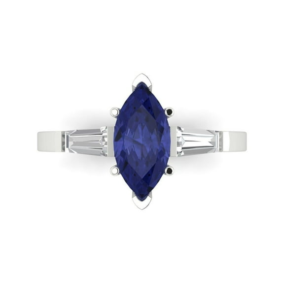 Three-Stone Engagement Ring for Women - 2ct Simulated Tanzanite in 18K White Gold Promise Ring