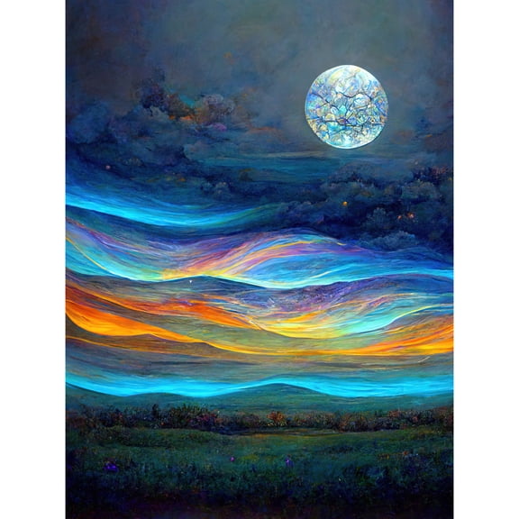 Full Moon Aurora Sky Modern Landscape Unframed Wall Art Print Poster Home Decor