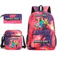 thumbnail image 1 of 3pcs Minecraft Backpack Cartoon Children Boys Girls School Bags Lightweight Students Waterproof Large Capacity Backpack, 1 of 5