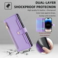thumbnail image 6 of Zipper Wallet Case for iPhone 15 Pro Max, Crossbody Lanyard Shoulder Strap & Wrist Hand Strap Handbag Cover, Premium Leather 6 Card Slots Holder Kickstand Magnetic Flip Case, Purple, 6 of 8