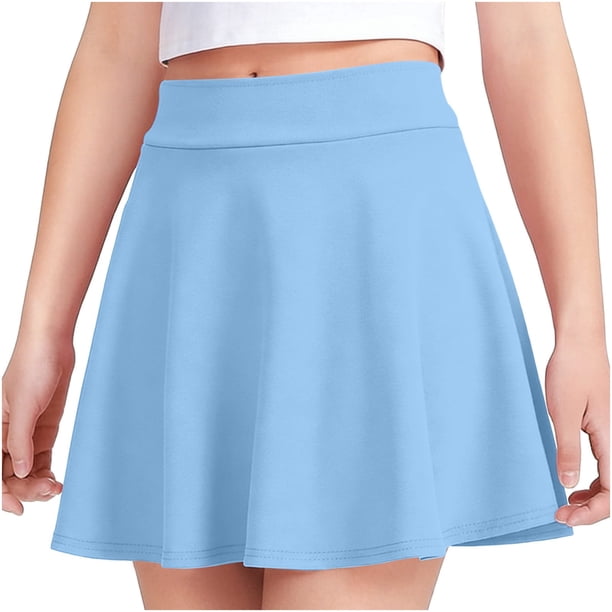 Odeerbi Niñas Mini Falda Plisada Color Sólido Cintura Elástica Falda Uniforme de La Escuela