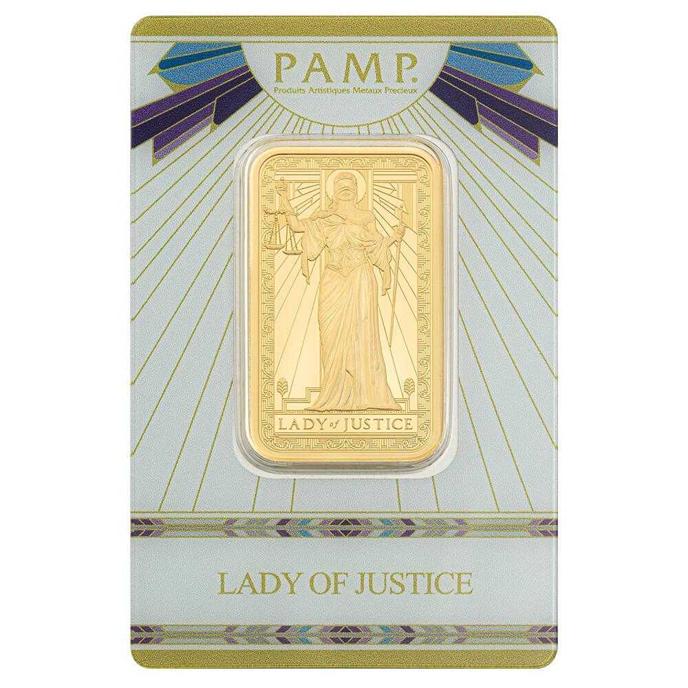 1 oz PAMP Suisse Lady of Justice Gold Bar .9999 Fine (in Assay)