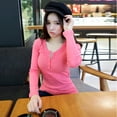 thumbnail image 3 of Pxiakgy Hauts Col Rond Coréen Chemise Longue à Manches Courtes Version Décontractée Bouton Blouse Ample pour Femmes Rose m, 3 of 8