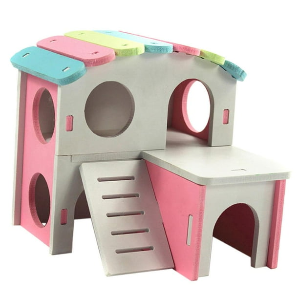 Casa para hámsteres y roedores con escalera para animales pequeños Rosado