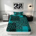 thumbnail image 4 of Manfei Leopard Patchwork Twin Sheets, Cheetah Print Bedding, Teal and Black, Black Reversible 3-Piece1 Flat Sheet + 1 Fitted Sheet + 1 Pillowcase, 4 of 6