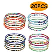 Ankle Bracelets Set for Women Stretch Beachy Jewelry Beaded Boho Foot Colorful Anklets Chain Adjustable for Girls 20 Pcs