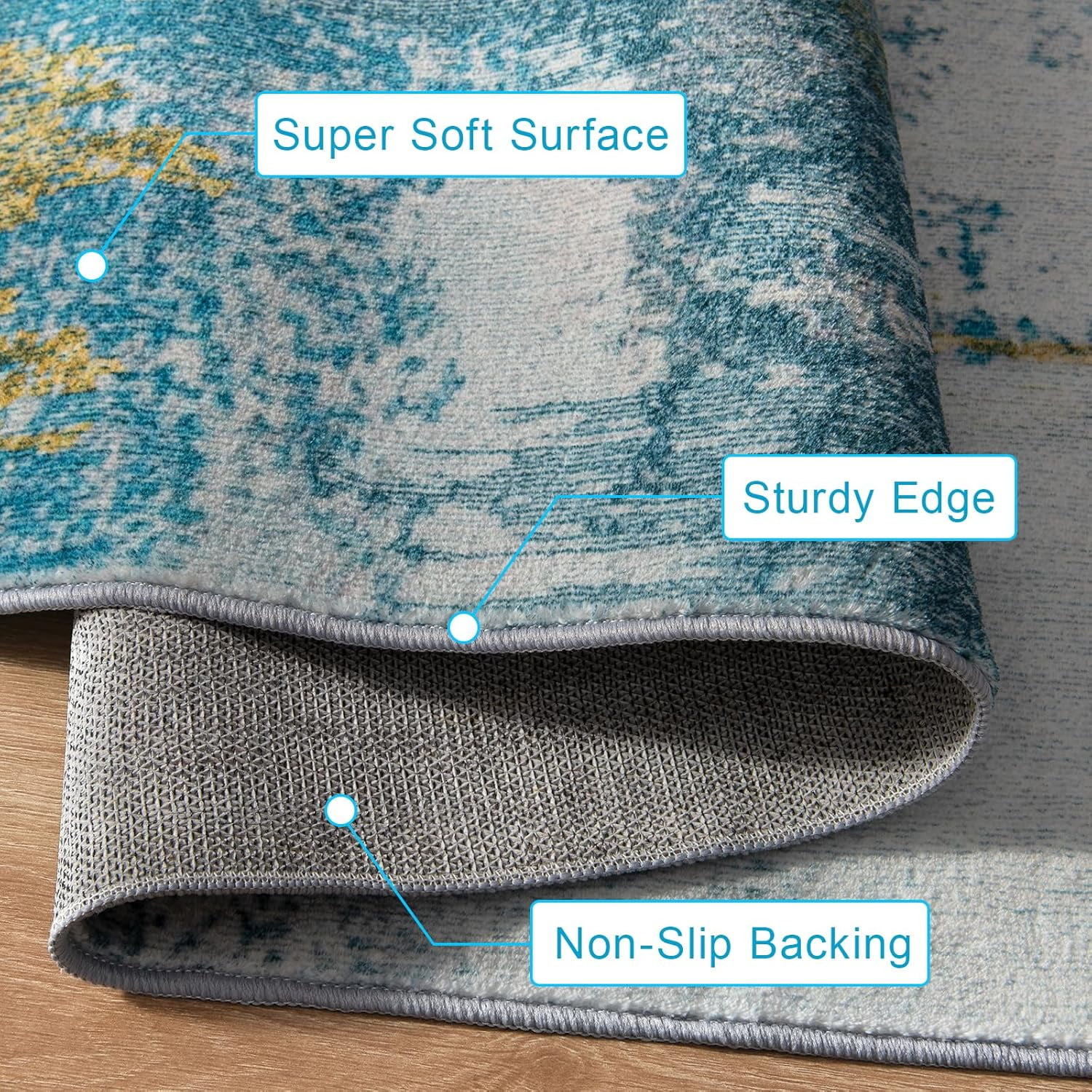 Lochas Modern Vintage Abstract Rug Fluffy Area Rugs Soft Carpet for Living Room Bedroom Home Decor,5'x7',Blue
