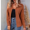 thumbnail image 2 of Suéter de punto Chaqueta con cuello hacia abajo Color puro Cremallera Hombro caído Suéter de punto para mujer para citas Color caramelo L, 2 of 6
