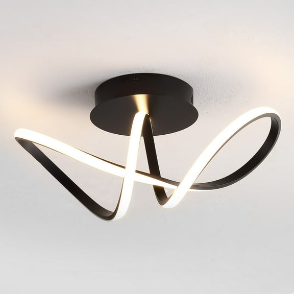 JONATHAN Y Chantelle 19.5" 1-Light Modern Minimalist Aluminum Loop Integrated LED Semi Flush Mount, Black, JYL1701B
