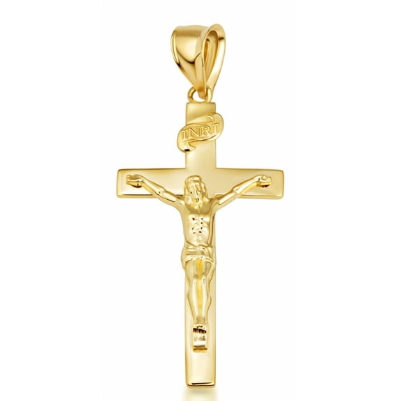 Solid Gold Crucifix Pendant Jesus Cross Necklace(Medium) (10K Yellow Gold, Pendant Only)