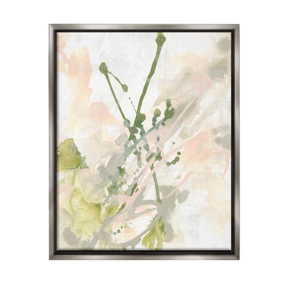 Stupell Industries Green Abstract Splatter Abstract Painting Gray Floater Framed Canvas Art Print Wall Art, 25 x 31