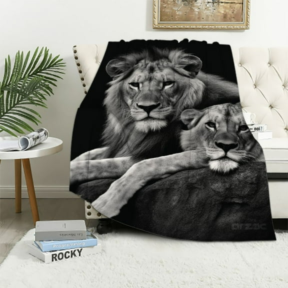 COMIO  Lions and Lioness Throw Blanket Gifts for Adult Women Men Teens, 3D African Wildlife Animal Blankets Soft Fluffy Throw Decorative for Sofa Bed Office Couch