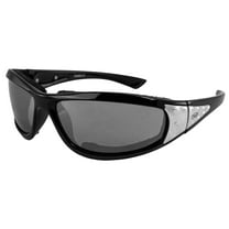 Global Vision Mens and Womens Padded Motorcycle Riding Sunglasses for Small Faces Black Frame with Silver Metal Sidepiece and Flash Mirror Lenses