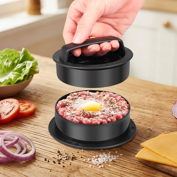 Hamburger Press Patty Maker 3 in 1 Durable Detachable Non Stick Burger Mold Grilling Accessories Ideal Present for Family Black