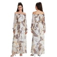 thumbnail image 2 of Michellecmm Women's Summer Belted Dress Off Shoulder Long Sleeve Abstract Print Long Dress Chiffon Dress, 2 of 9