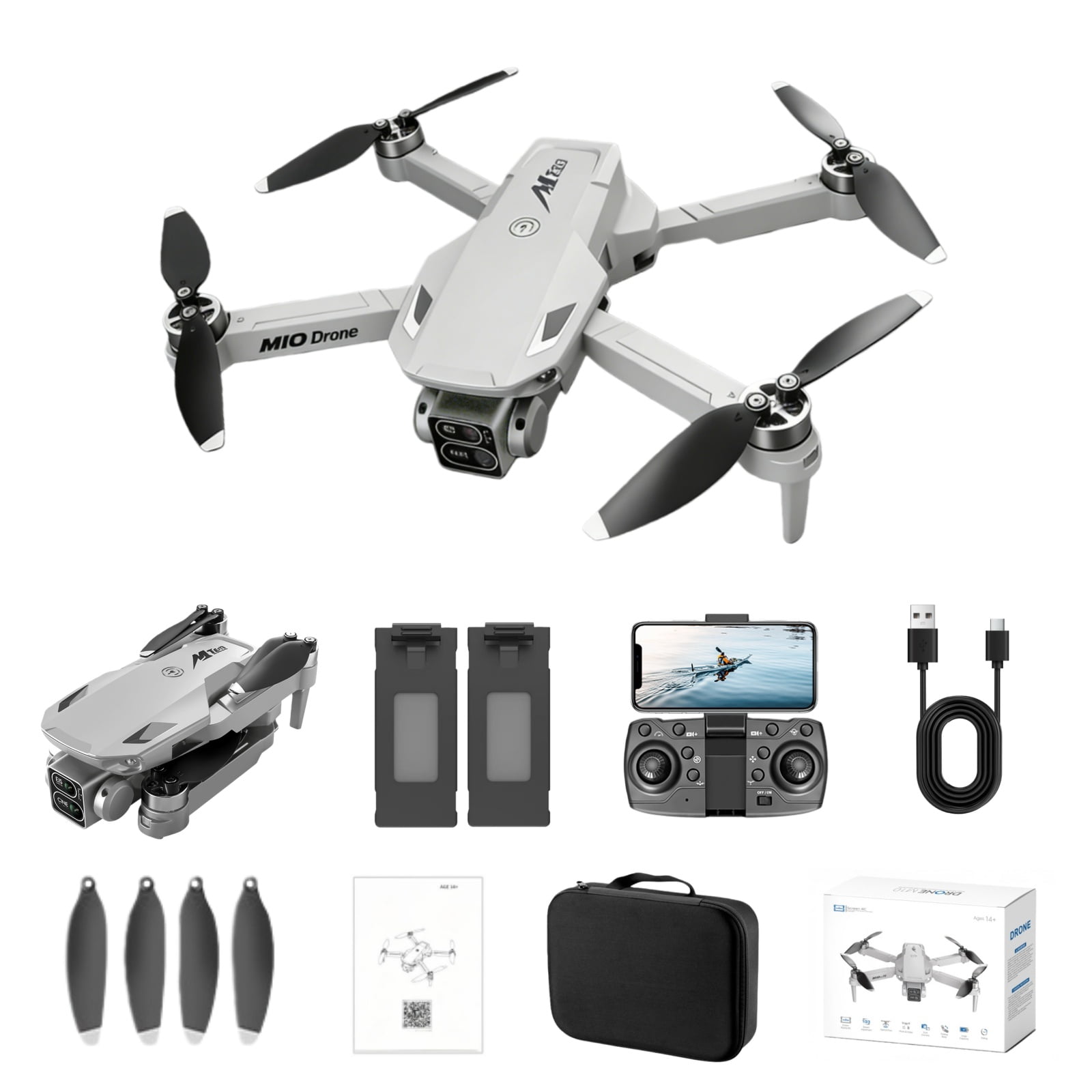 Foldable Dual-Camera Drone with Brushless Motor, Optical Flow Positioning, 4K HD FPV, Long Flight Time with 2 Batteries, Remote Control – Gray.